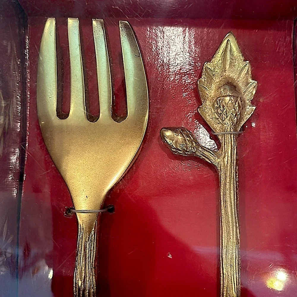 Harvest Serving Set 2 Piece Gold Tone Utensil Spoon‎ & Fork Large